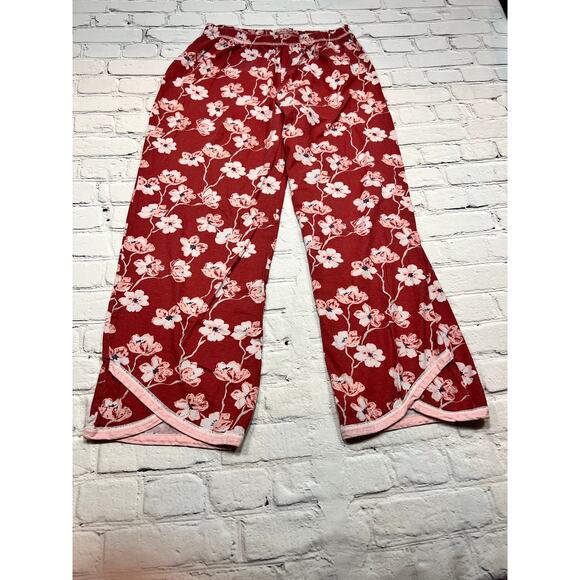 Garnet Hill Pajamas Asian wrap Green Cotton Cherry Blossom Size M A554 - Picture 2 of 8